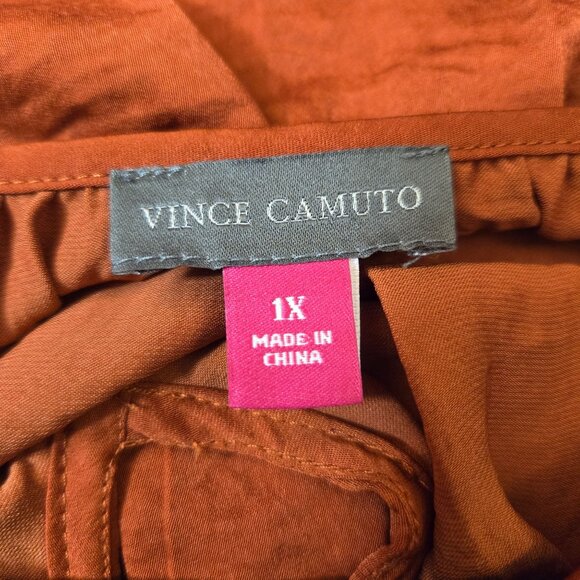 Vince Camuto Long Sleeve Keyhole Rumple Peasant Blouse Rustic Orange 1X NWT - Picture 5 of 8